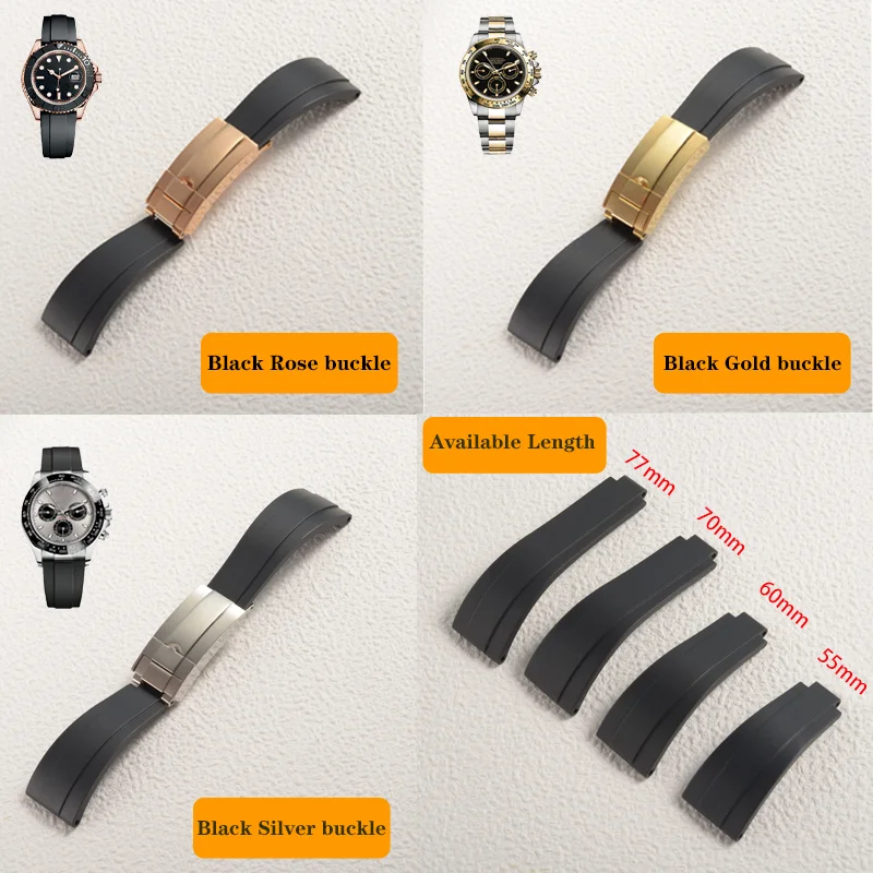 Soft Silicone Rubber Men 20mm 21mm Watchband For Rolex Watch Strap Daytona Submariner GMT OYSTERFLEX Bracelet Folding Buckle