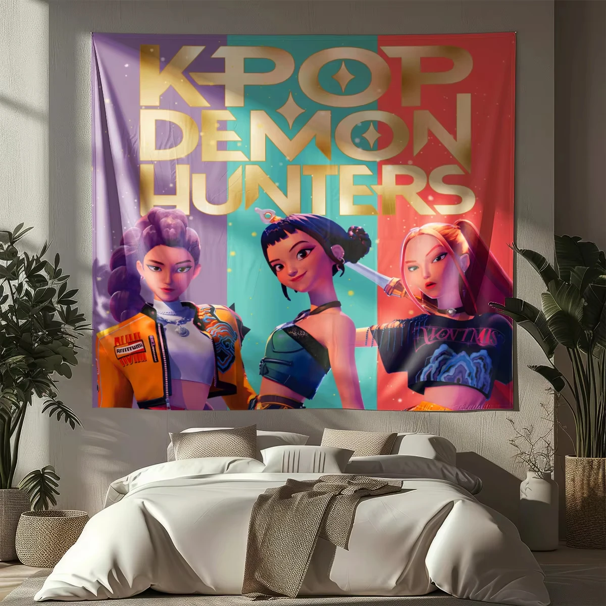 K-Pop شيطان الصيادين المطبوعة نسيج متعدد الحجم غرفة المعيشة جدار ديكور الجمالية غرفة النوم أنيمي نسيج خلفية الحفلات