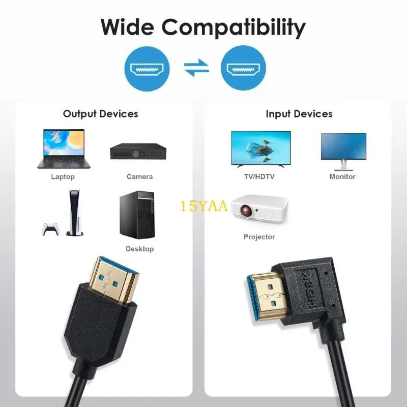 15YA 2.1 Cable video compatible con HDTV 48 Gbps Velocidad rápida 8K 60Hz Cable para tabletas HDTVS
