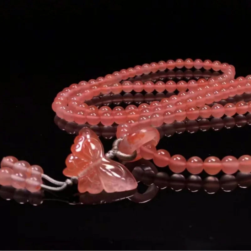 Nanhong Natural Sichuan Material Red Agate Frosted Blossom Buddha Beaded Necklace with Flexible Ring Butterfl