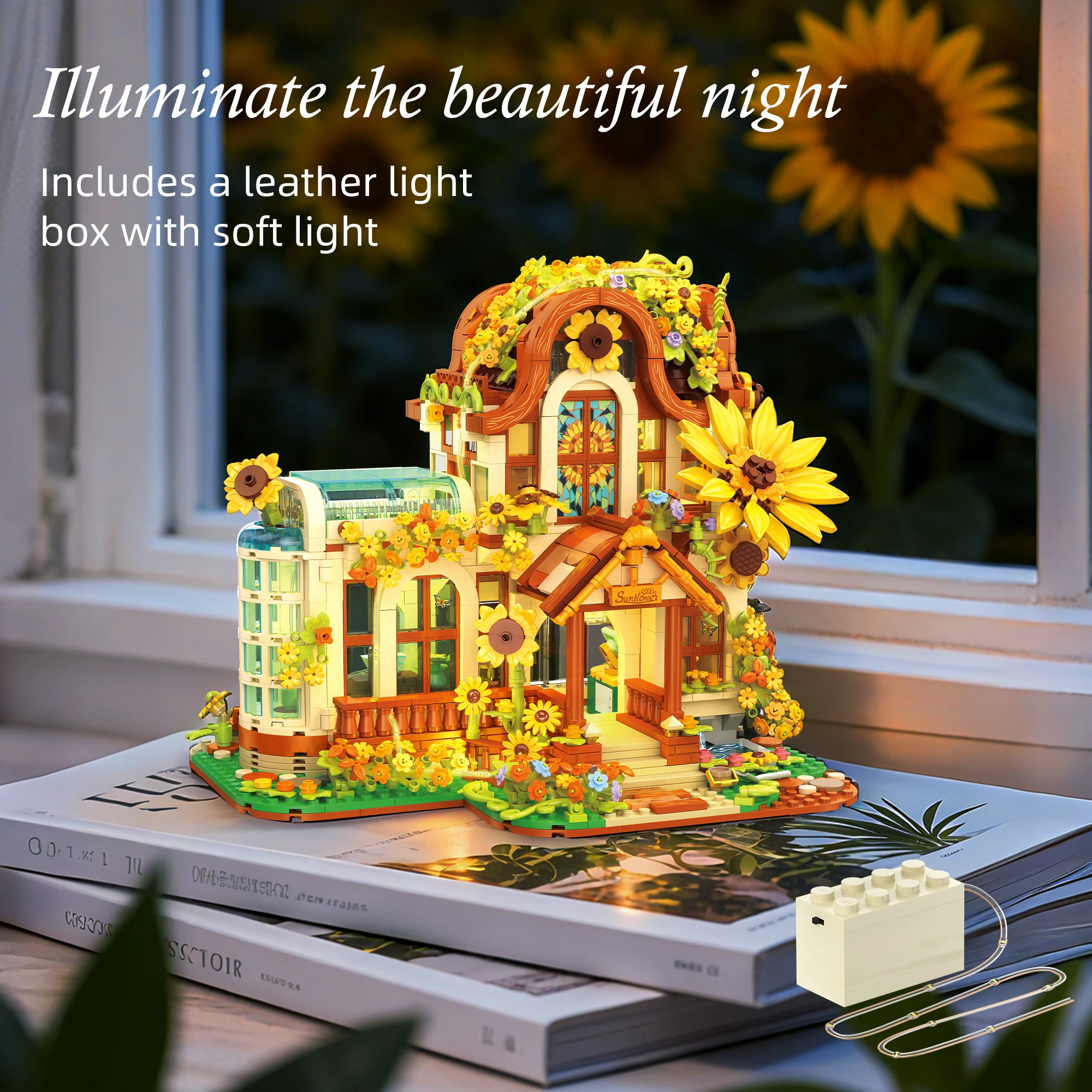 

Sunflower House Building Blocks Set with LED Light - Cozy Sunshine Greenhouse Model Creative Gift for Adults