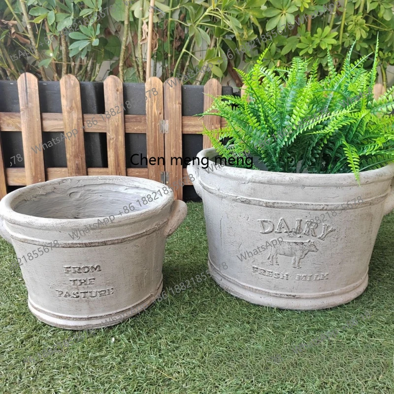 European creative green plant flower pot courtyard balcony garden retro gray flower succulent potted plant