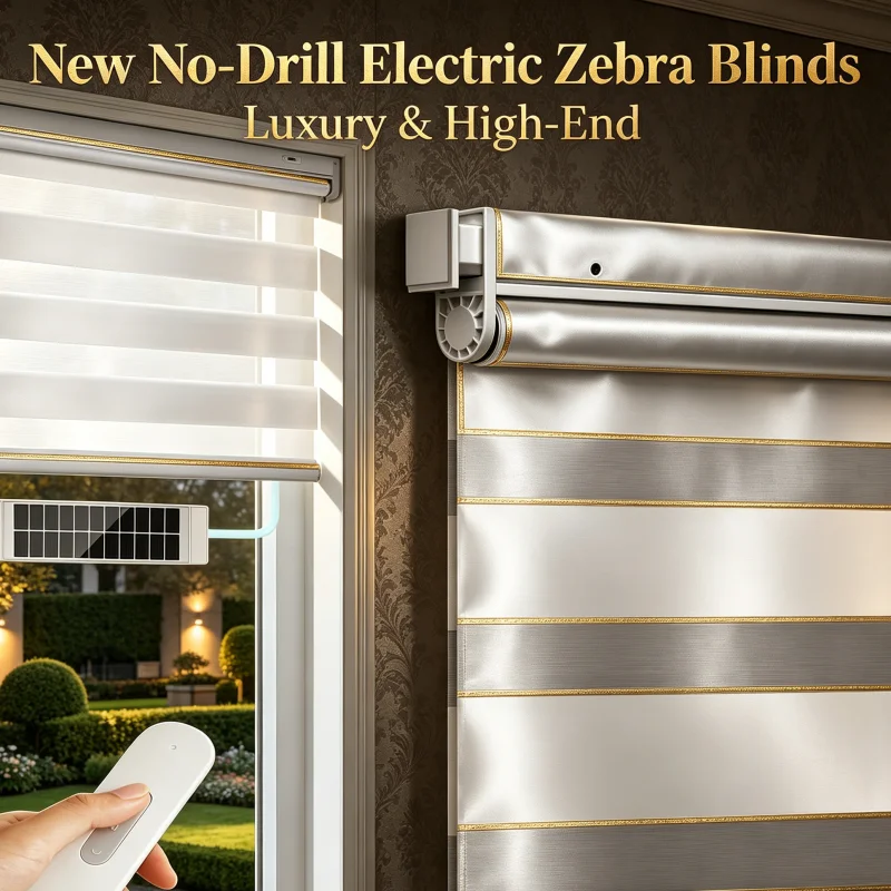 2026 Hot Sale And New Style No Drilling Adjust Light Apple Voice Connection Remote Control Motorized Zebra Blinds For Smart Home