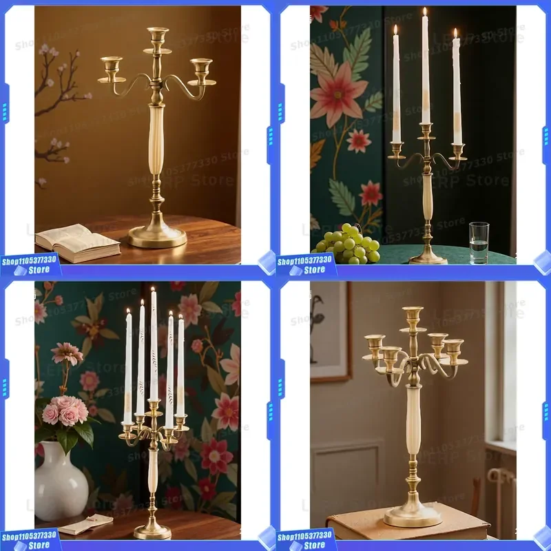 Retro Brass Vertical Candle Holder Five Head Luxury Home Decor European Style Atmosphere Ornament for Aromatherapy Light Five