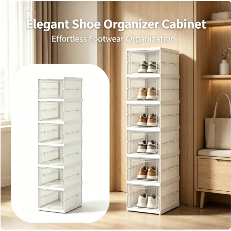 6 Layers Transparent Shoe Storage Box Foldable Stackable Dustproof Sneaker Organizer Rack Cabinet for Home Closet Men Women