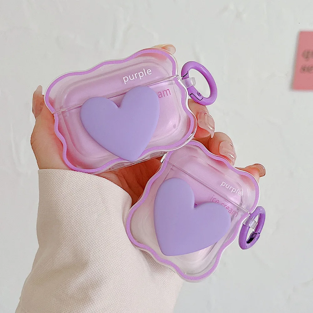 Gradient Hồng Trái Tim Tình Yêu Dành Cho Tai Nghe Apple Airpods Pro 2 3 AirPod Dễ Thương 3D Lượn Sóng Hoa Văn Thiết Kế Mềm Tai Nghe Chụp Tai Bảo Vệ bao Da Móc