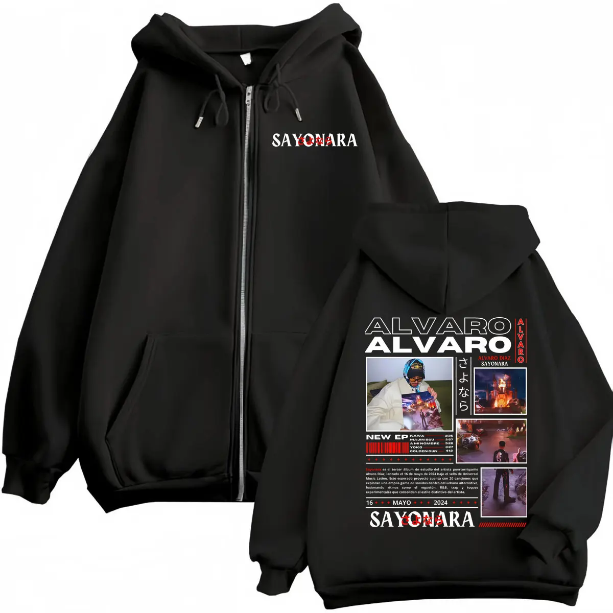 

Rapper Alvaro Diaz Sayonara Album Zipper Hoodies Hip Hop Vintage Zip Up Sweatshirts Men Women Fashion Y2k Oversized Pullovers