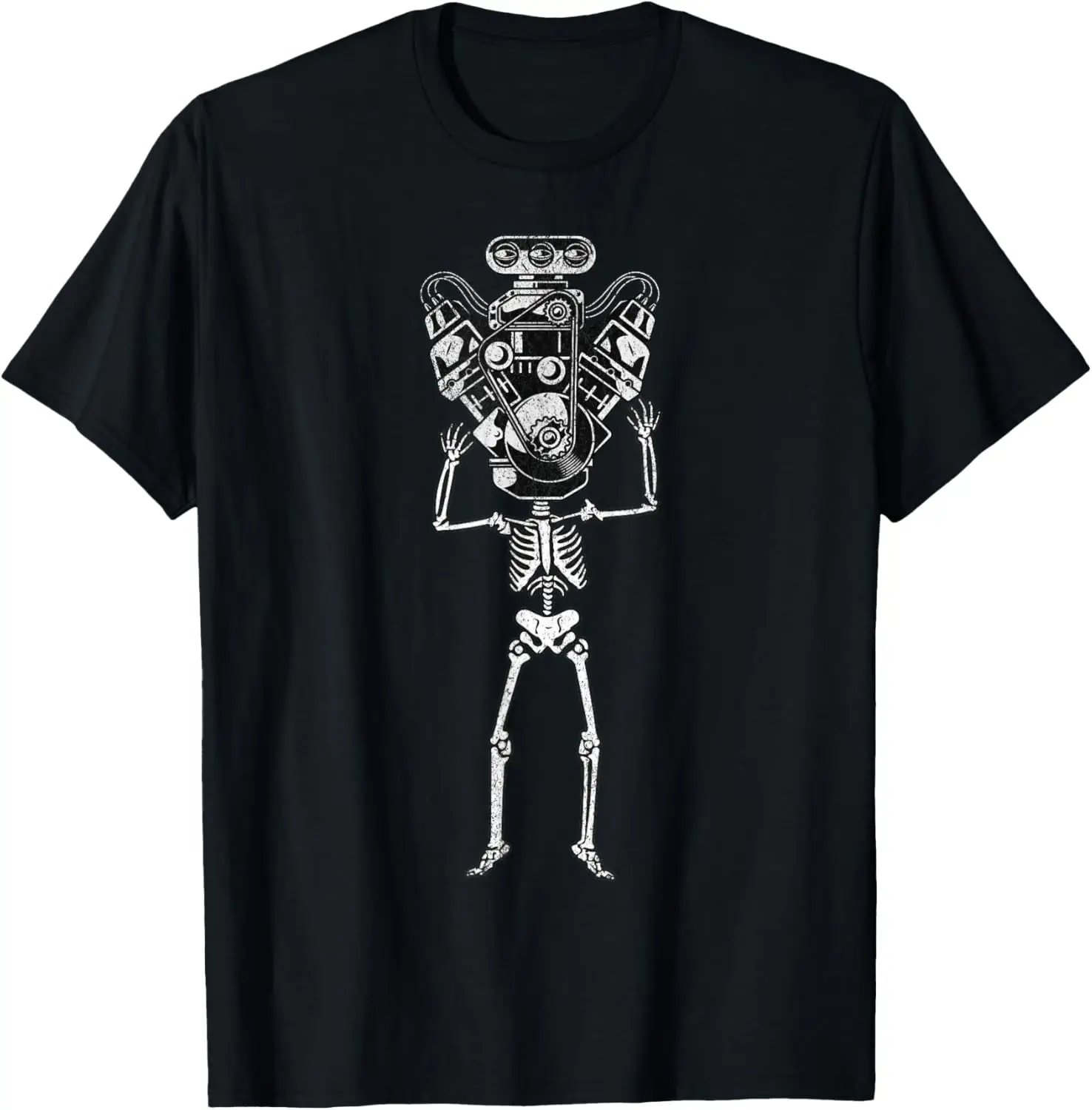 Skeleton Motor Head Hot Rod Mechanic Car Lover Skull Racer T-Shirt