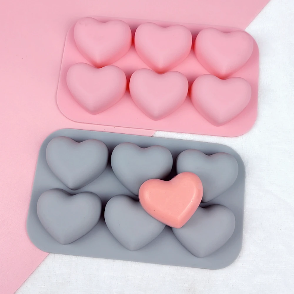 

6 Cavities Valentine's Day Heart Silicone Baking Mold Love Chocolate Candy Biscuit Ice Mould Cute Gifts Soap Candle Making Set