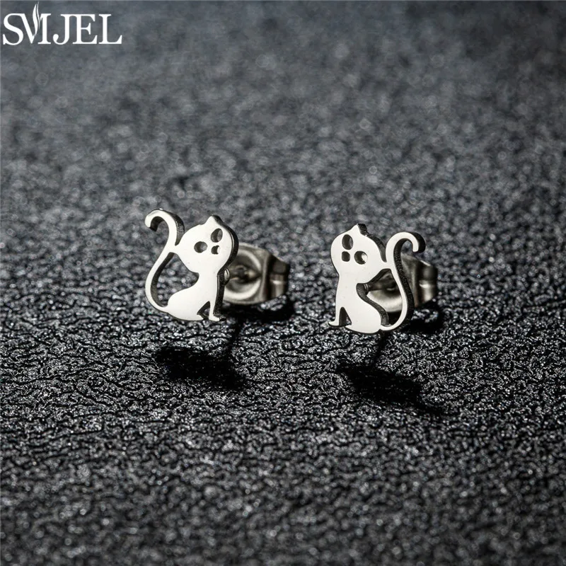 Sweet Cute Stainless Steel Cat Stud Earrings for Women Fashion Mini Animal Earings Simple Kitten Ear Jewelry Girls Birthday Gift