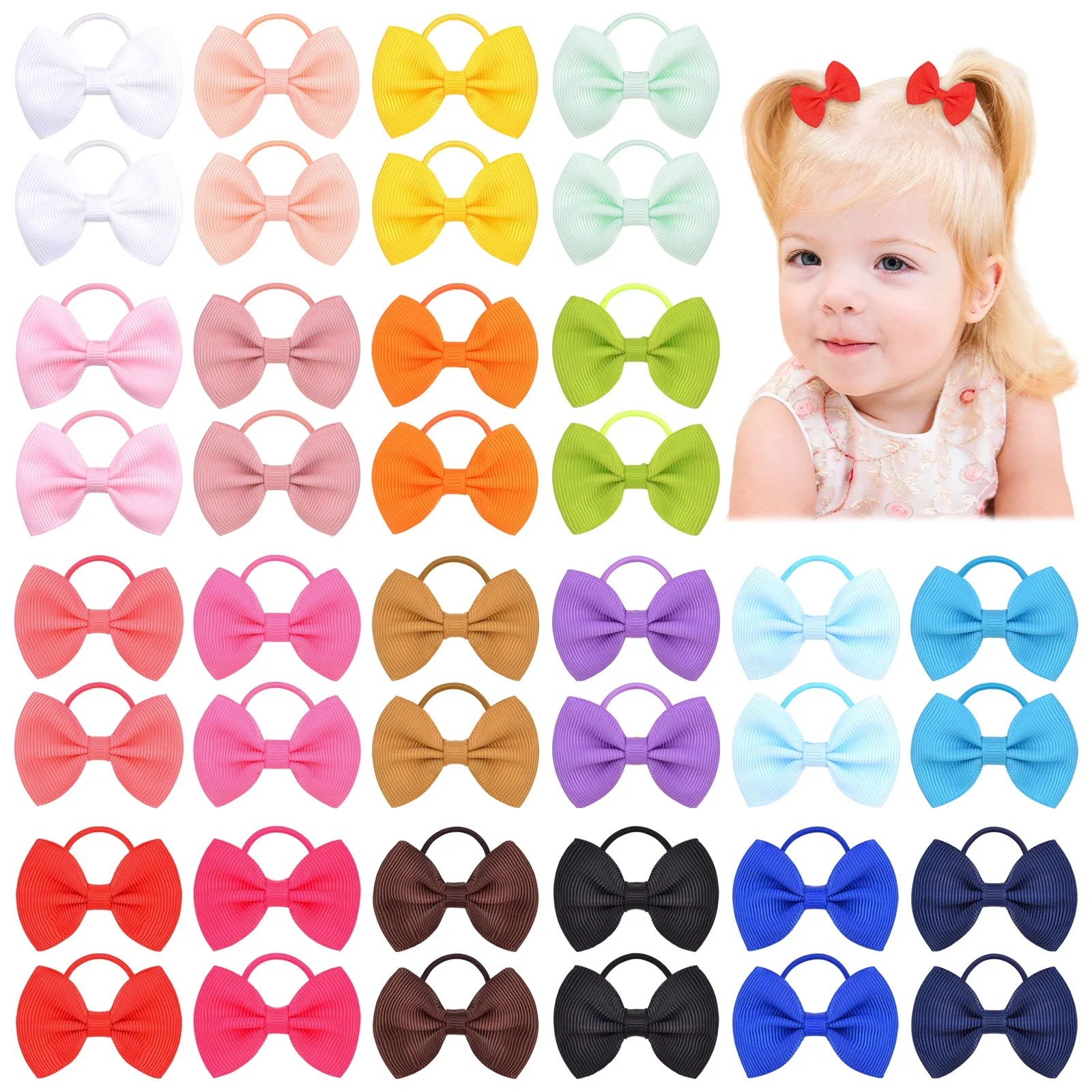 20/40Pcs/set Baby Bows Ribbon Hairband for Girls Ties Elastic Hairbands Infants Pigtail Holders Hair Accessories Wholesale