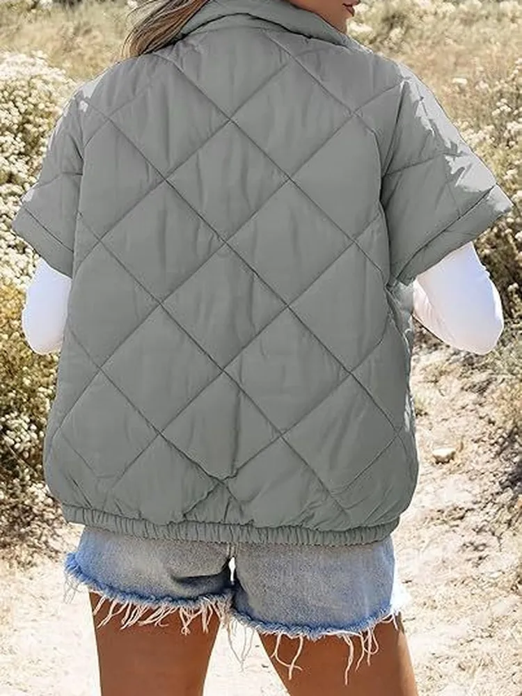 Casual Cotton Jacket Women's Warmth Diamond Pattern Zipper Pocket Outerwear Autumn Winter New Style Fashion Ladies' Coat