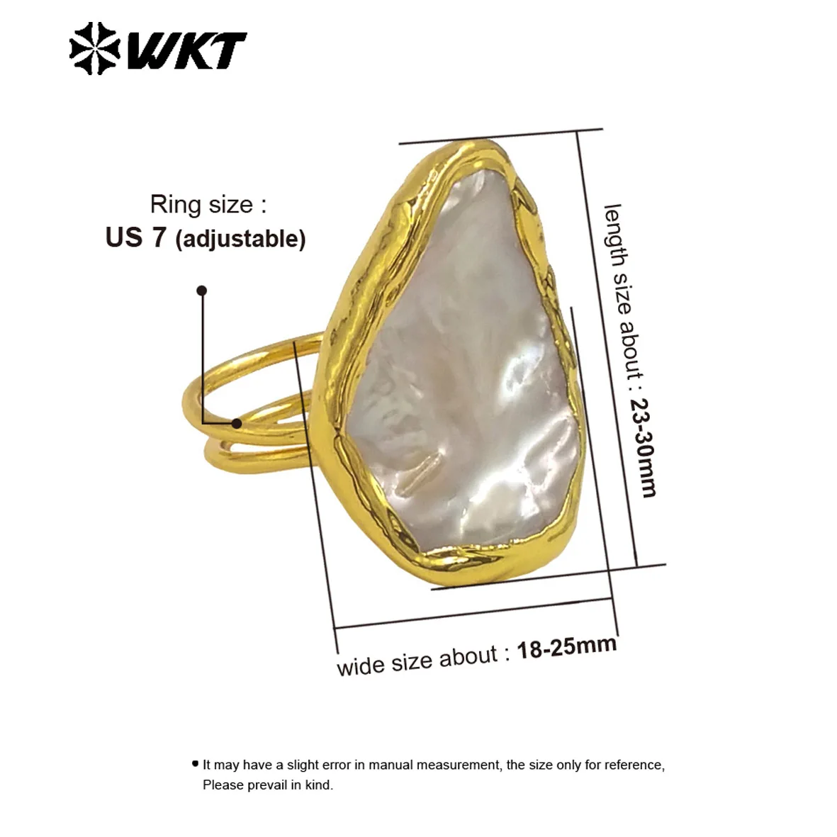 

WT-MPR136 Wholesale Wonderful Irregular Freshwater Pearl With Yellow Brass US7 Ring For Women Anniversary Gifts