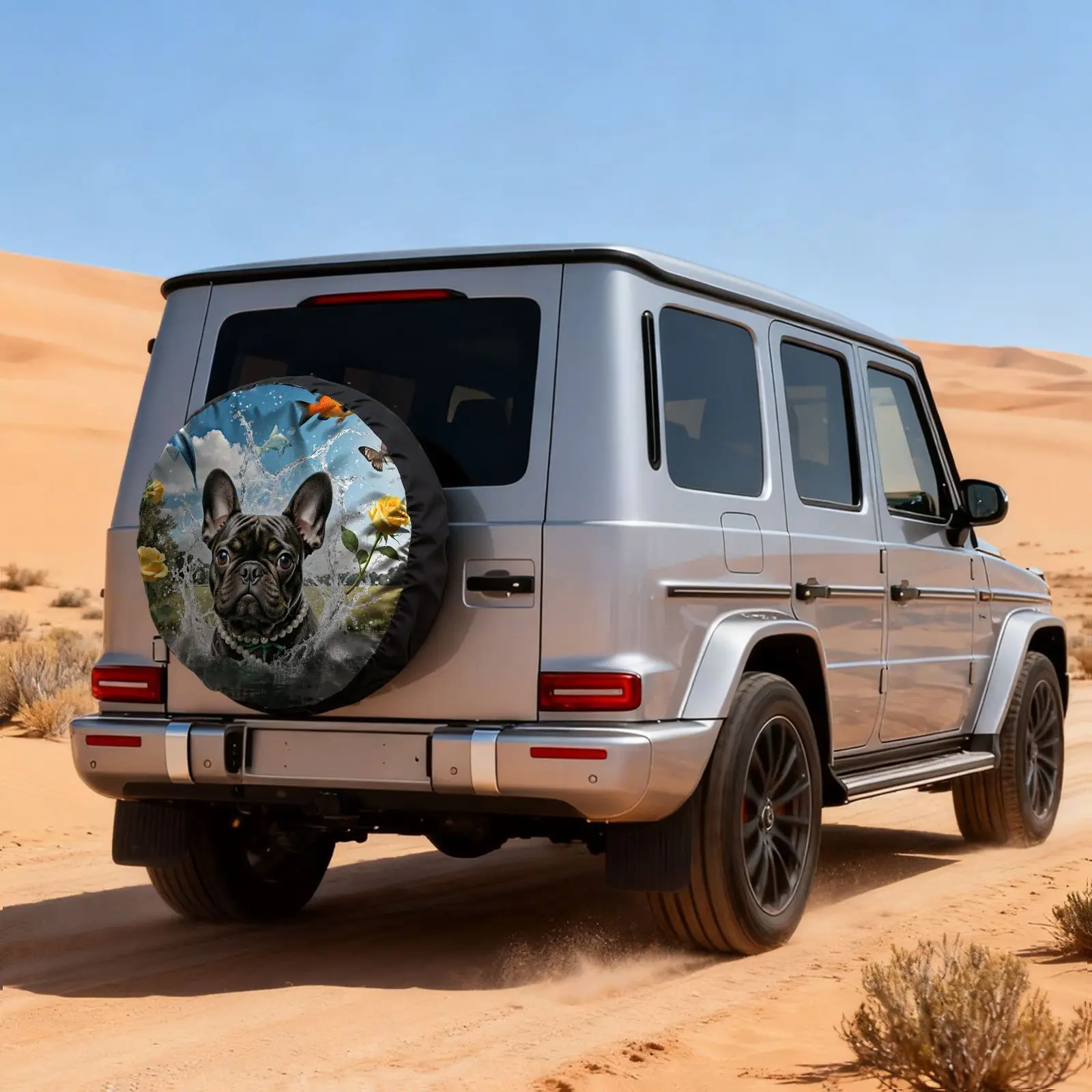 French Bulldog Pearl Necklace Tire Cover Waterproof Polyester Outdoor Vehicle Spare Wheel Protector