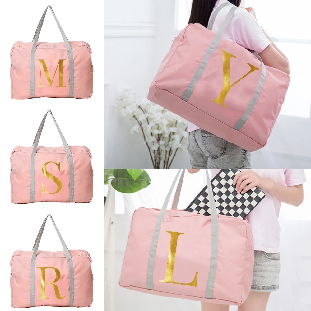 Letter Series Print Travel Bag Water Proof Luggage Large Capacity Shoulder Pack Nylon Trend Handbags Casual Foldable Tote Packs