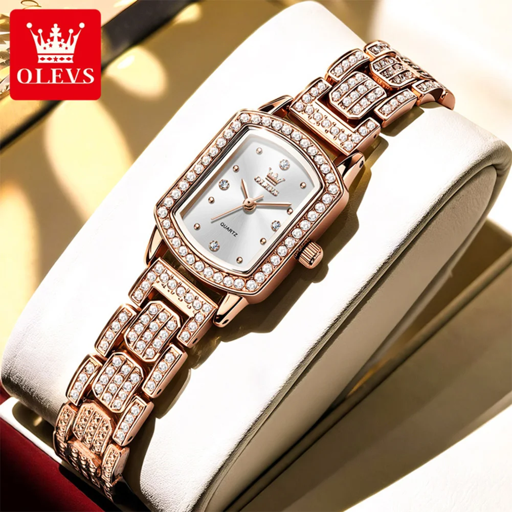 OLEVS Womens Watches Luxury Square Quartz Watch Women Diamond Dial Wristwatch Waterproof Elegant Fashion Relogio Reloj 7142