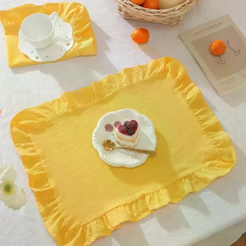 Charming Pink Blue Stripe Ruffle Placemats Set Elegant Touch to Your Dining Table Setting