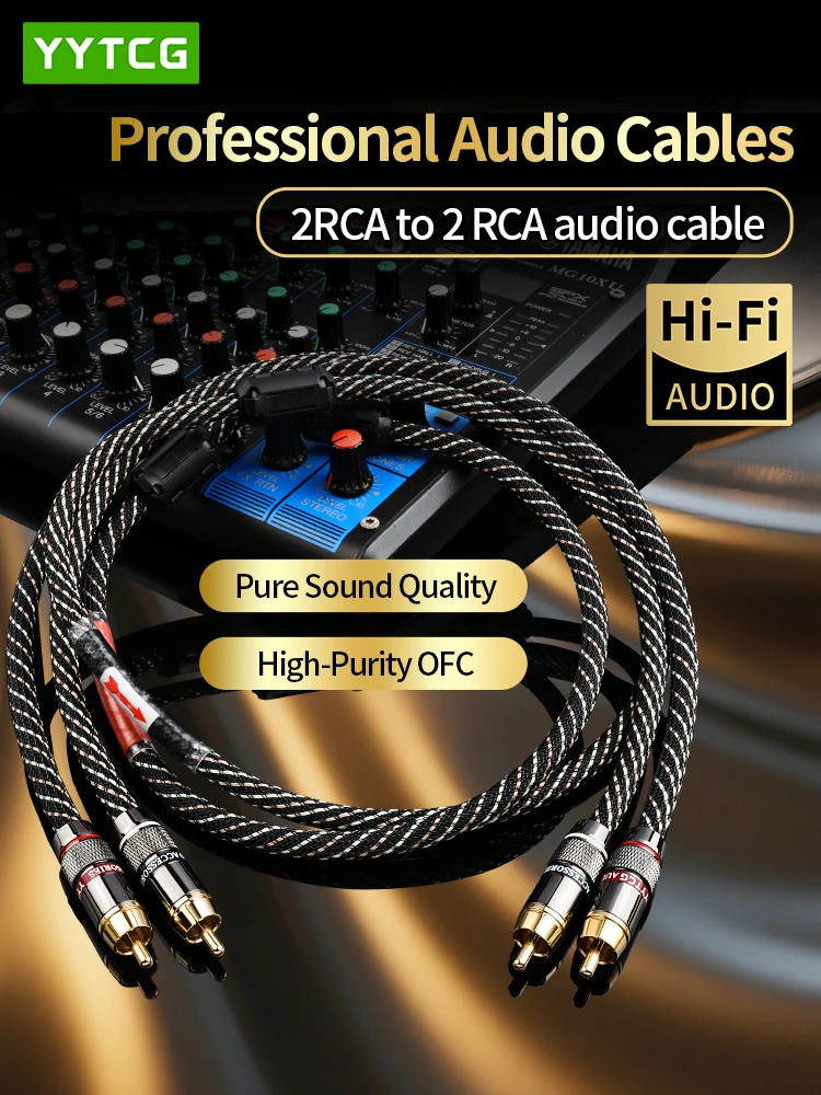 Câble Audio RCA stéréo HIFI YYTCG 6N OFC mâle à mâle câble Audio 2RCA à 2RCA avec connecteur plaqué or pour amplificateur CD