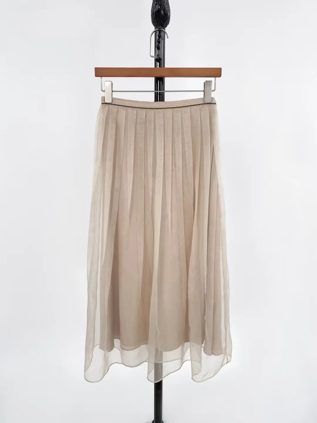 

2025 Women's Clothing Fashion simple mesh double-layer pleated skirt 0623