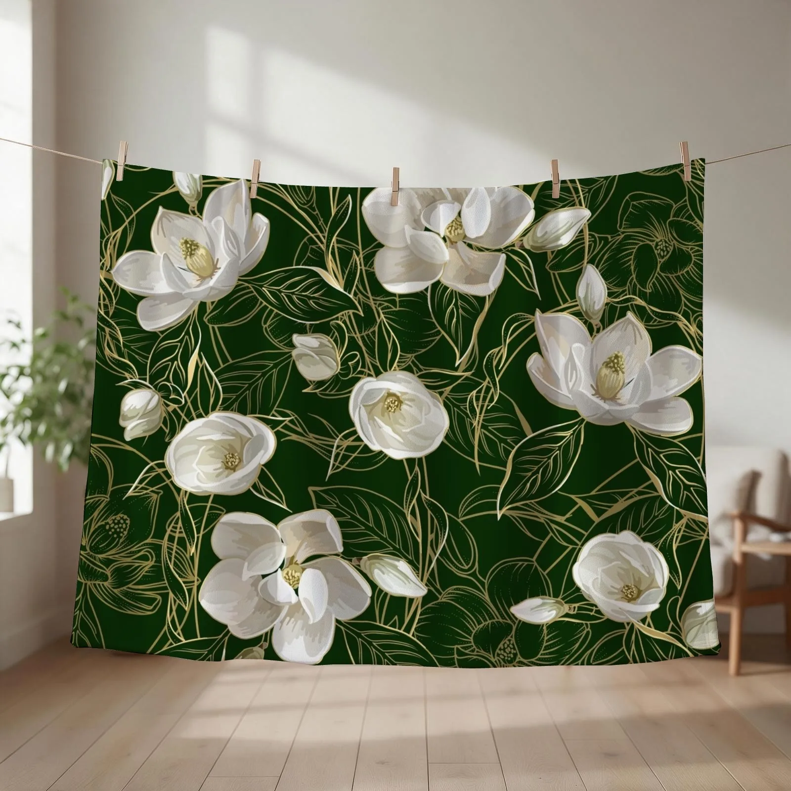 Modern Southern Magnolia Pattern on Deep Green Throw Blanket warm for winter Loose Warm Luxury Brand Blankets