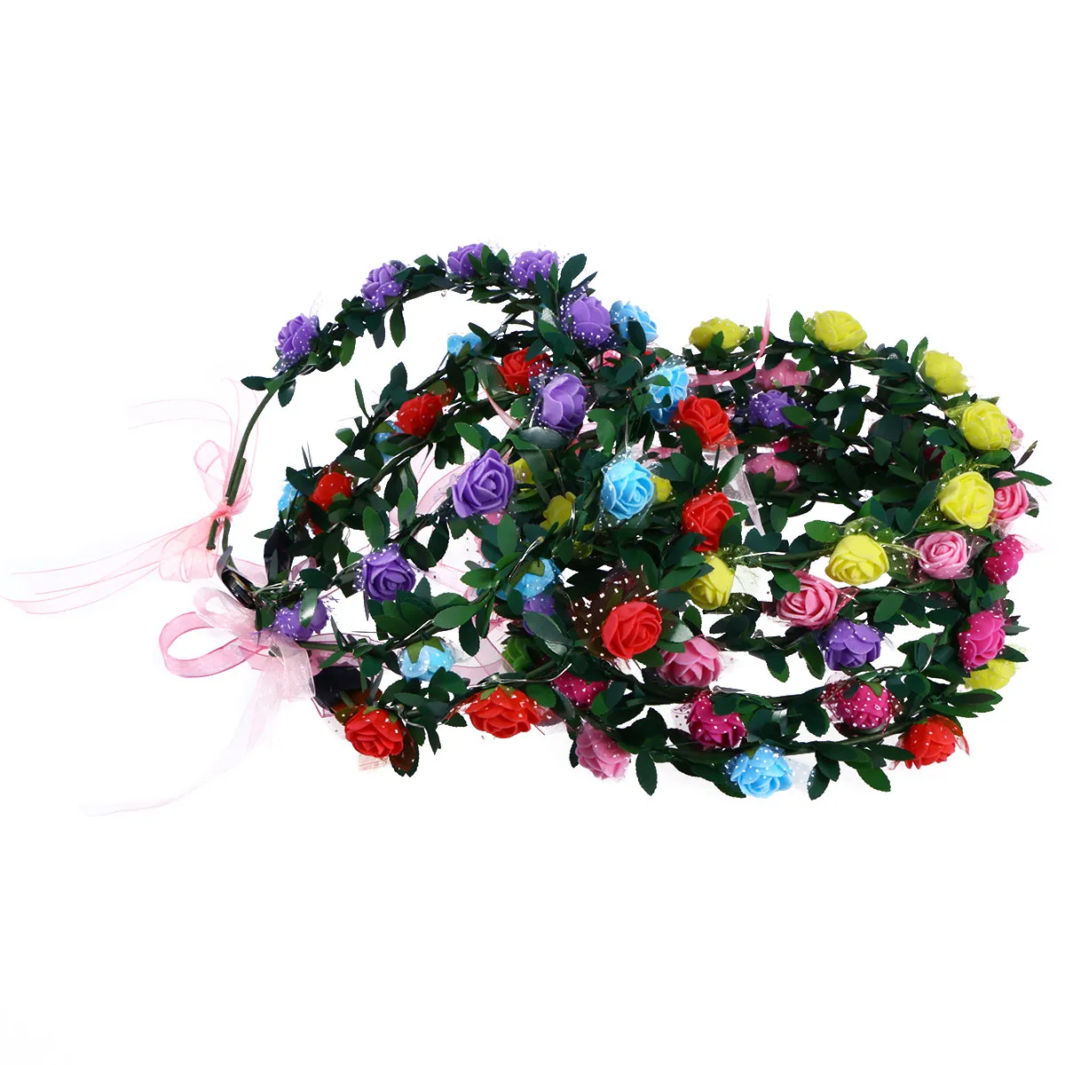 4Pcs Glow LED Floral Wreath Headband Purple Flower Garland Crown 9 Vivid Flowers 10 Beads Three Modes Stable Slow