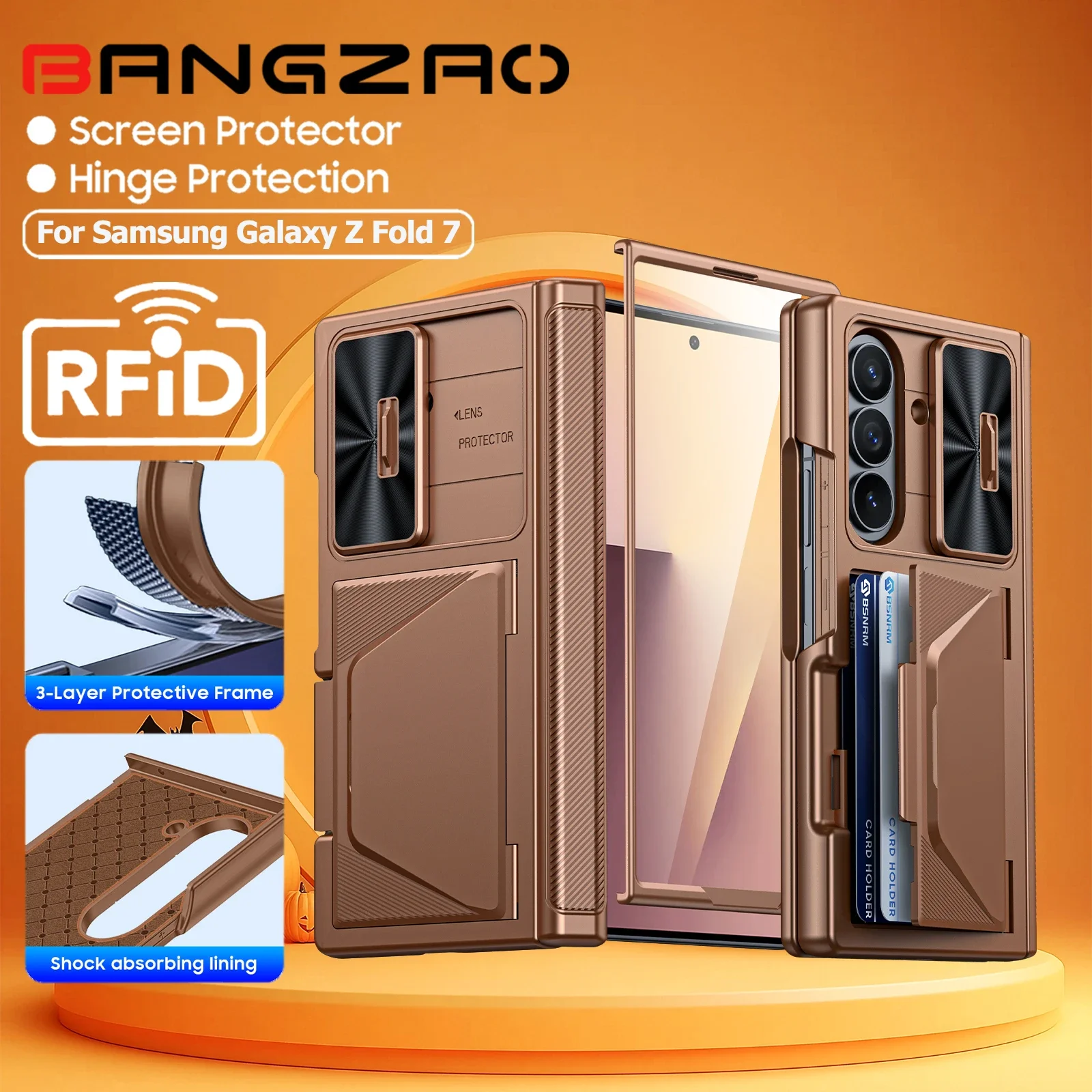 

Подарки на Хэллоуин для чехла Galaxy Z Fold 7, RFID-кошелек с держателем для карт, чехол для камеры, противоударный силиконовый защитный чехол-золото