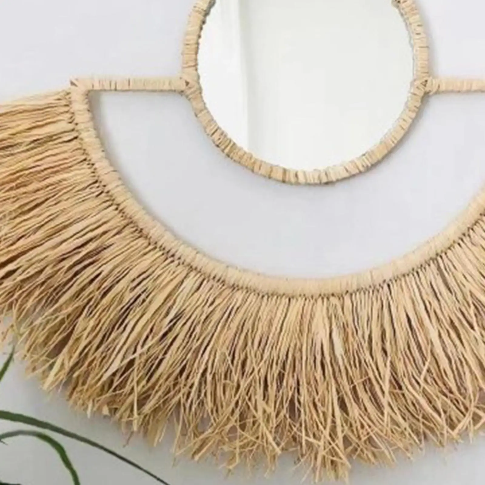 

Moroccan Wall Decor Mirror Handwoven Sector Modern Decor Wall Hanging Knitted Straw Mirror for Bedroom Baby Room Dorm