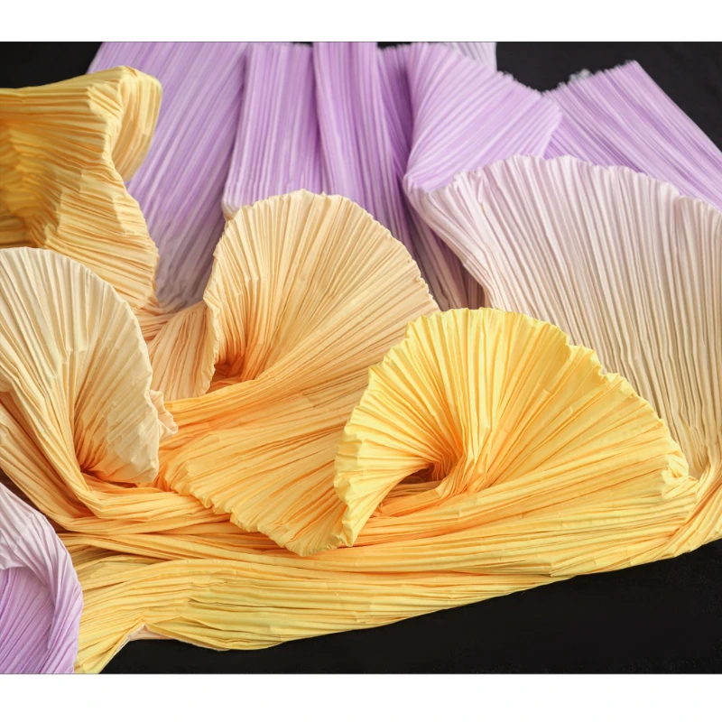 Orange-yellow-purple Gradient Pleated Fabric Spring Autumn Dress Cozy Suit Background Painting Handmade DIY Sewing Fabrics