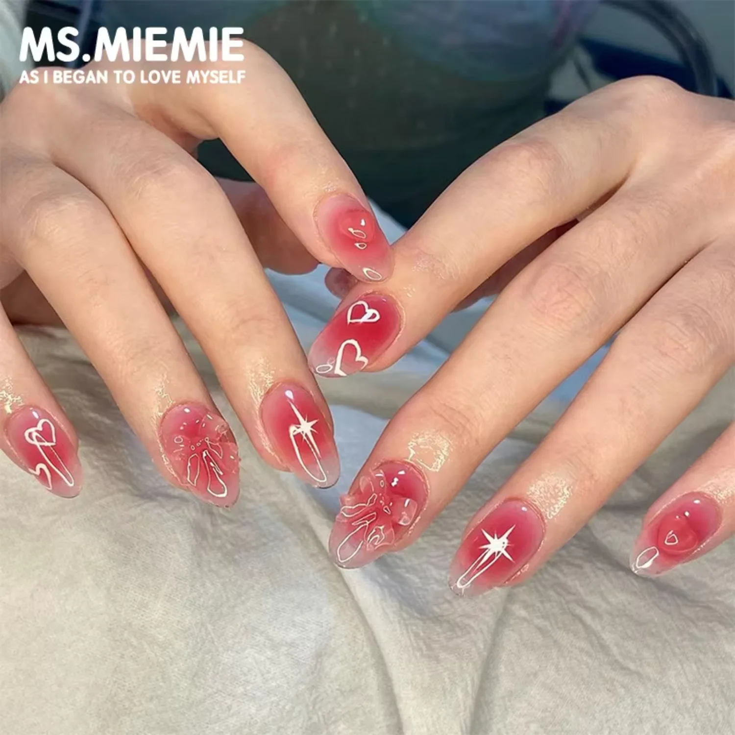 .Miemie 24-Piece Reusable ABS Almond Shaped Nail  Love God and  Pattern Artificial Nail