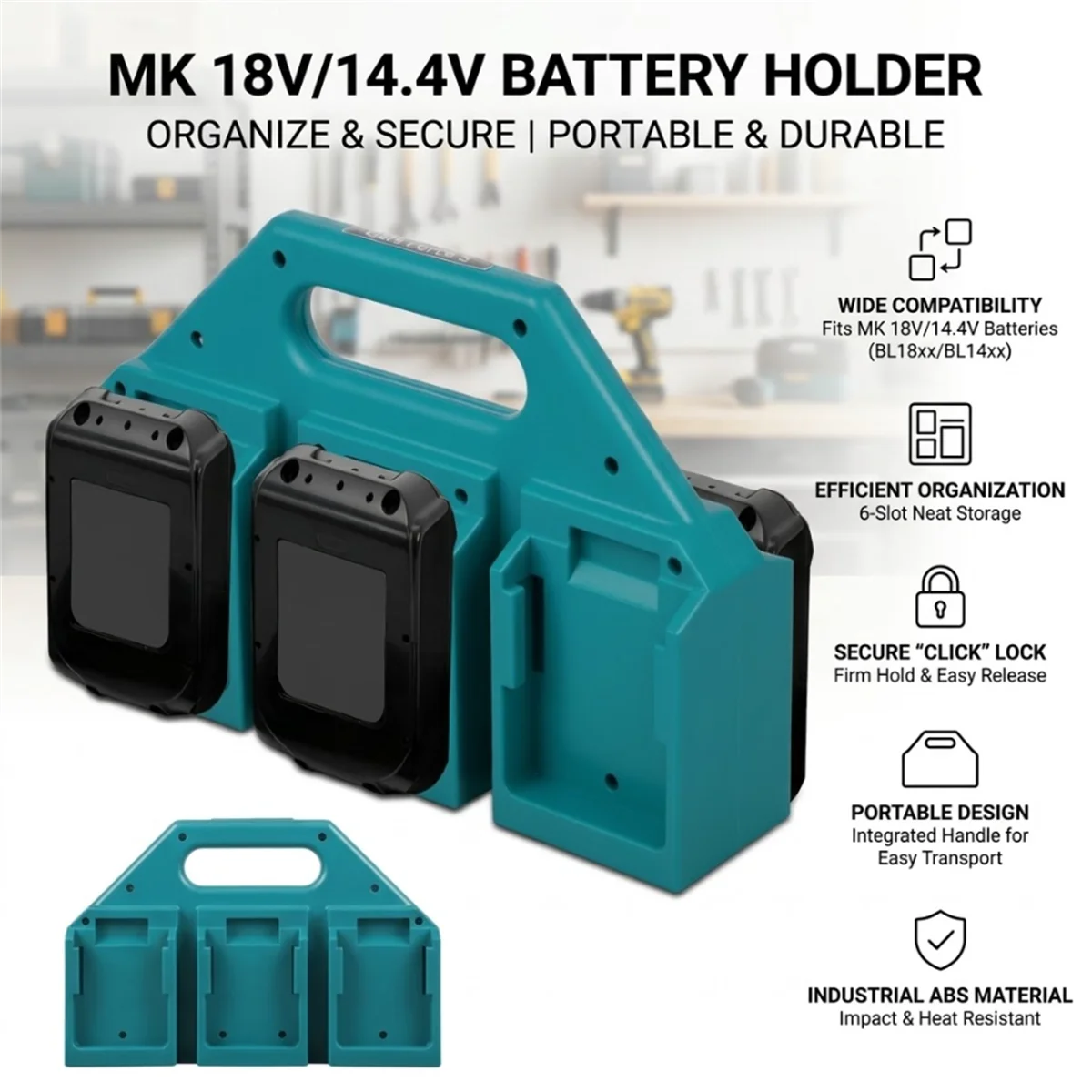Portable 4/6 Slots Battery Holder Organizer Carrier Case for MK 18V 14.4V LXT Li-ion Battery Mount Storage Rack Bracket Handle