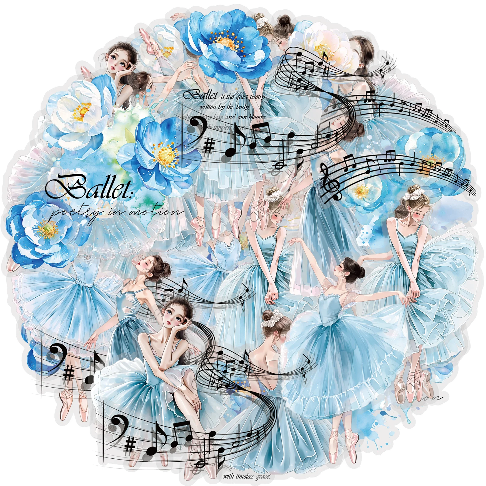

Etori Life Japanese-Style Fresh Ice Blue Ballet Journal Stickers, Dancing Girl Floral Music Note Decorative Stickers, Journal Collage Materials Suitable for Handmade Scrapbooking, Laptops, Water Bottles, Guitars, Photo Albums, Bumpers, Office Decoration A