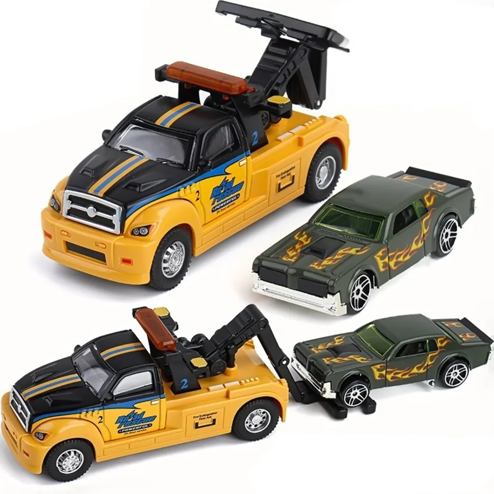 Scale 1:64 Alloy Trailer Model Diecast Metal Transport Vehicle Rescue Engineering Vehicles Movable Joint Pull Back