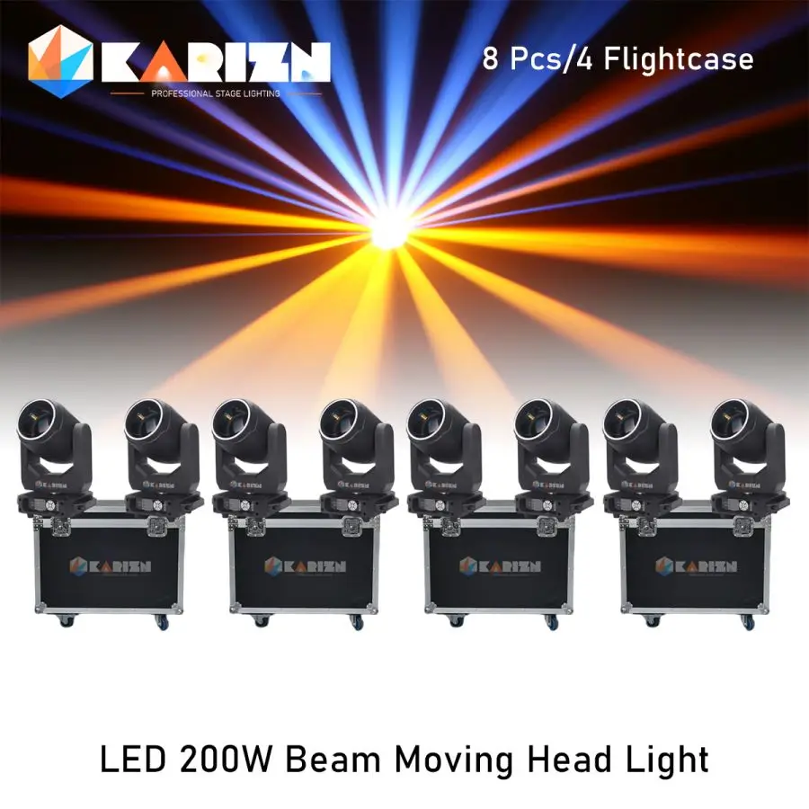 No Tax 4 Flight Cases 8Pcs LED 200W Beam Moving Head Light For DJ Disco Stage Beam light Nightclub Party Show Wedding Chrismas