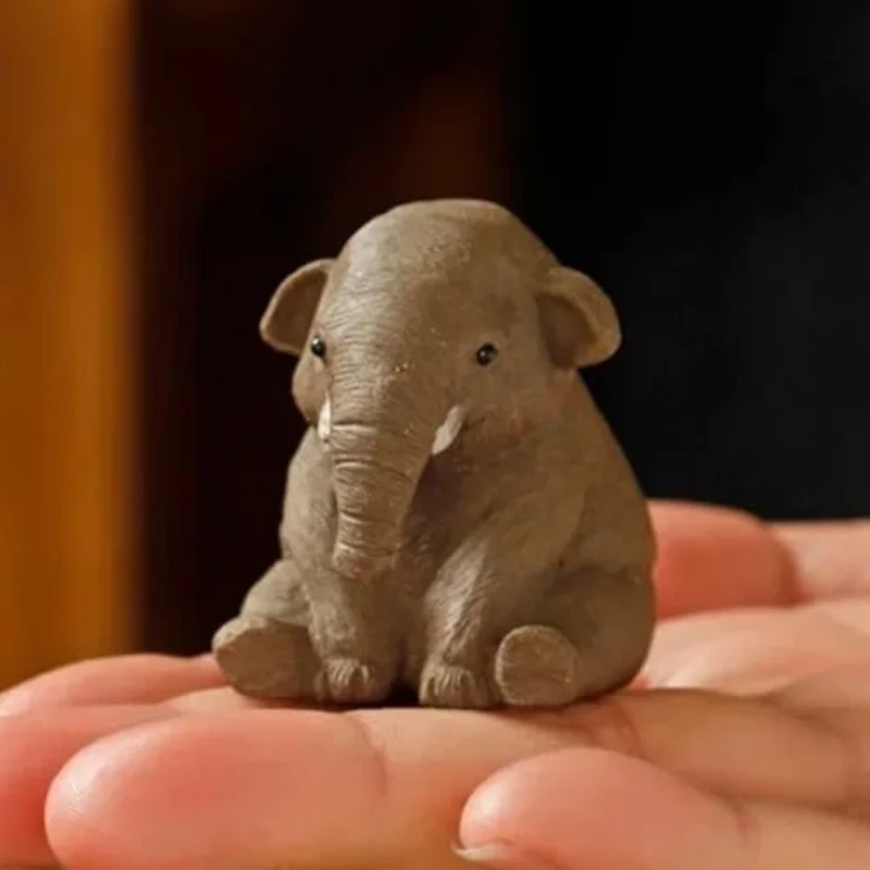 Chinese Handmade Purple Clay Elephant Ornament Traditional Chinese Tea Ceremony Accessory Miniature Sculpture