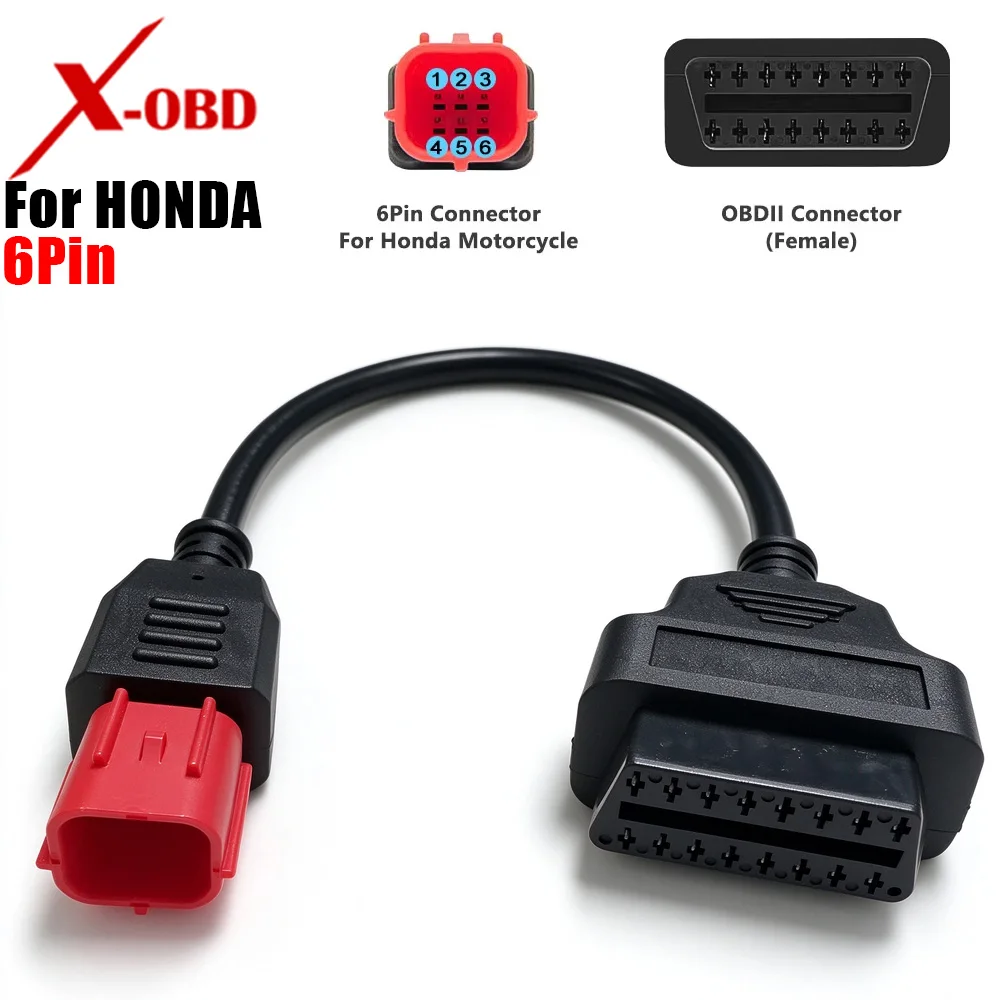 2026New OBD2 Cable For Honda 6Pin Motorcycle to OBDII 16 Pin Cable 6 Pin Plug Cable Motorbike Diagnostic Scanner Extension Cable