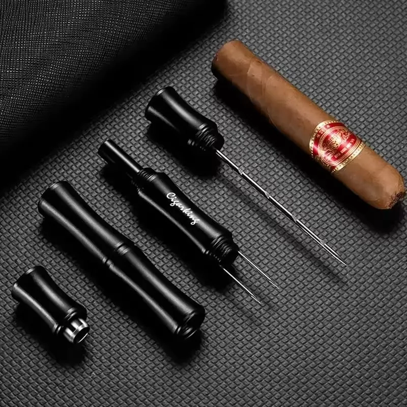 

Metal Cigar Draw Enhancer with 4-in-1 Function: Portable Cigar Needle + Cigar Punch Cutter – Perfect Gift for Smokers