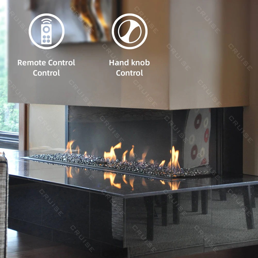 48Inch 1219.2x720x380mm Contemporary Insert Wall-mounted 3 Sided Glass Living Room    Fireplace with Chimney Inbuilt
