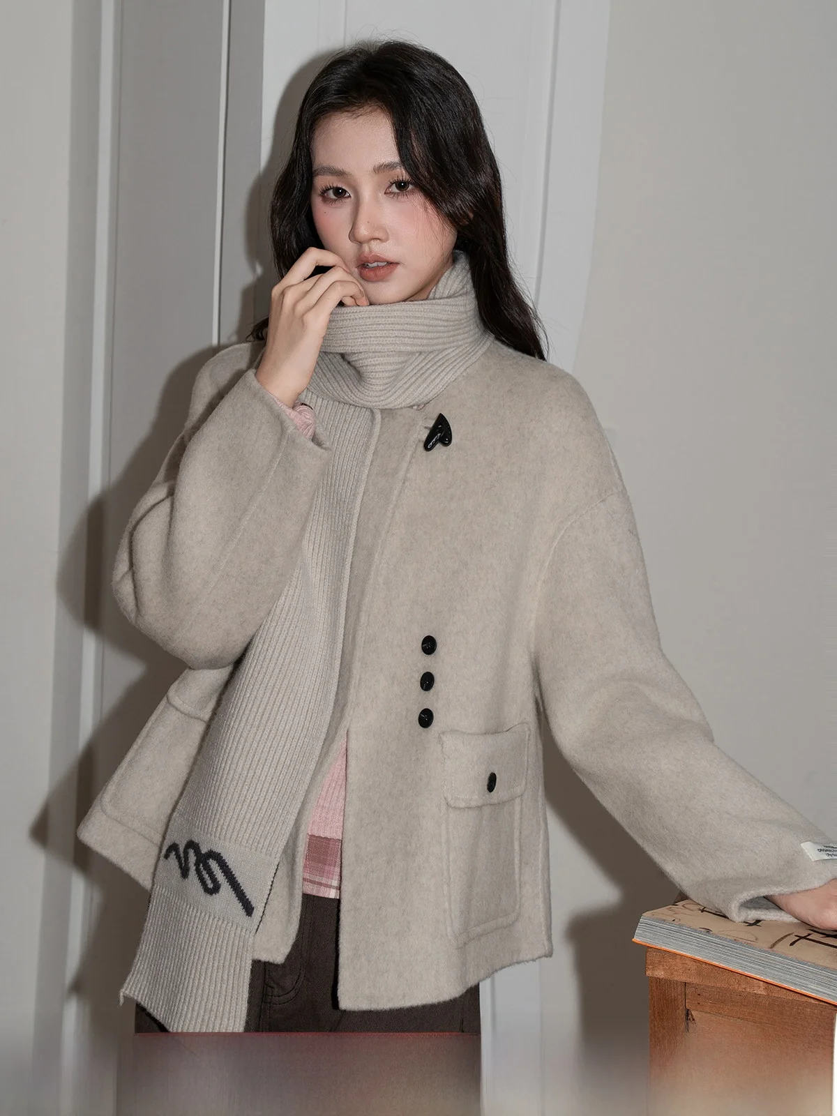 

Double-Sided Camere Woolen Coat Women's ort Loose Sle Autumn Faion Korean Feel Outerwear Ele Vibes