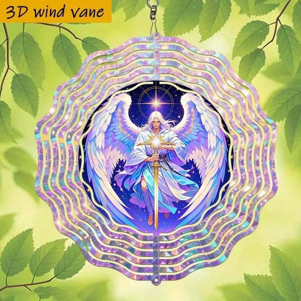 CIFbuy Sword Wielding Archangel 3D Metal Wind Spinner Degree  Retro Art Style Waterproof Anti Fade Garden Yard Hanging Decor