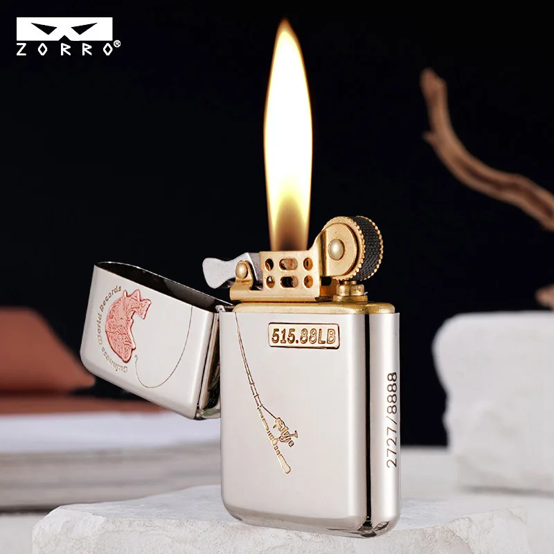 

Zoro Z790 медь, инкрустированная двусторонним резным рыбаком медной оболочкой, мутто-масло, ветрозащитная высококачественная мужская подарочная зажигалка
