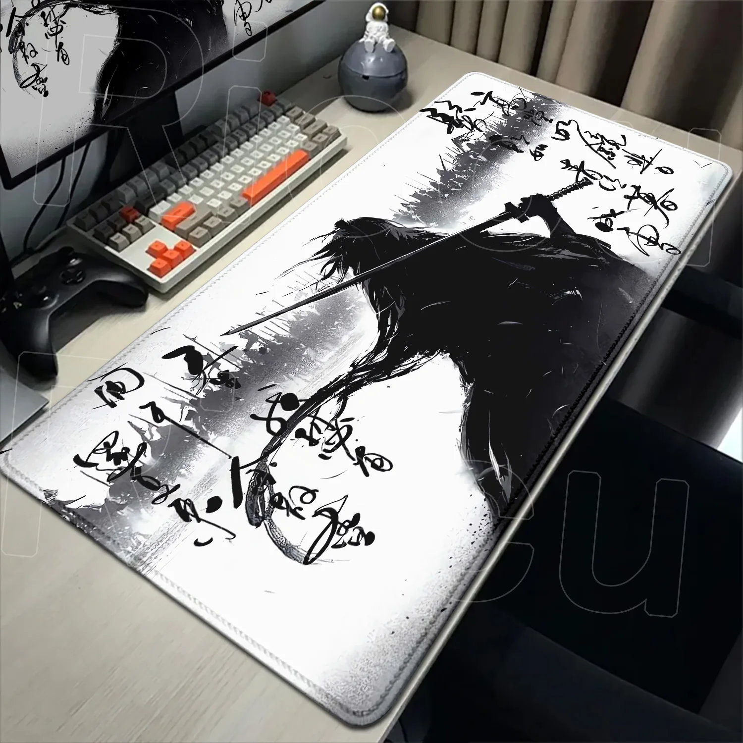 Samurai Warrior black and white drawing MousePad Gamer Computer PC Accessories Keyboard Table Mouse pad Company Gaming Desk Mats