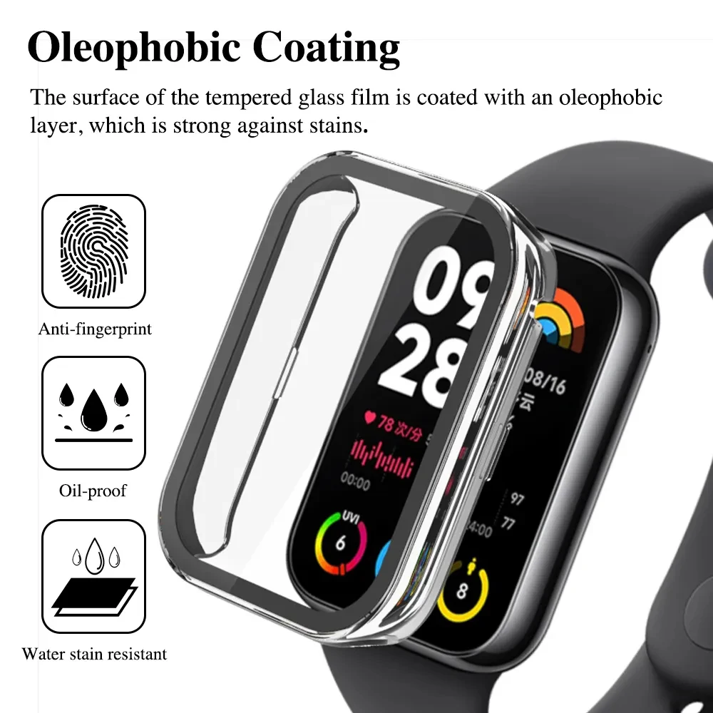 Tempered Glass+PC Case For Xiaomi Mi Band 8 Pro Full Screen Protector Bumper Cover For Xiaomi Mi Band 8/8 Active Accessorie