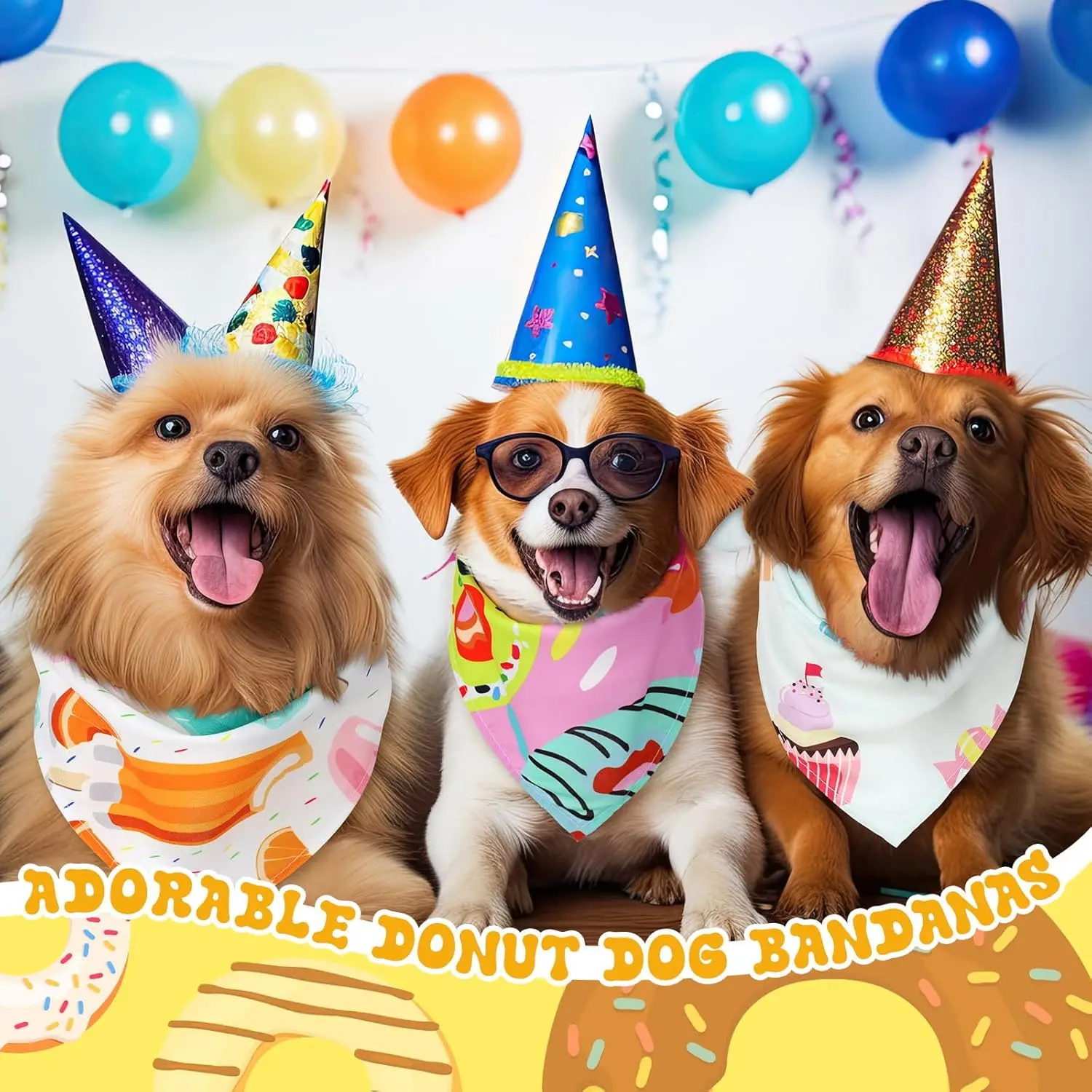 100 Stück Donut-Hundehalstücher im Großpack, Halloween-Haustier-Halstücher für mittelgroße und große Hunde, Thanksgiving- und Weihnachts-Kostümdekoration – Detail 2