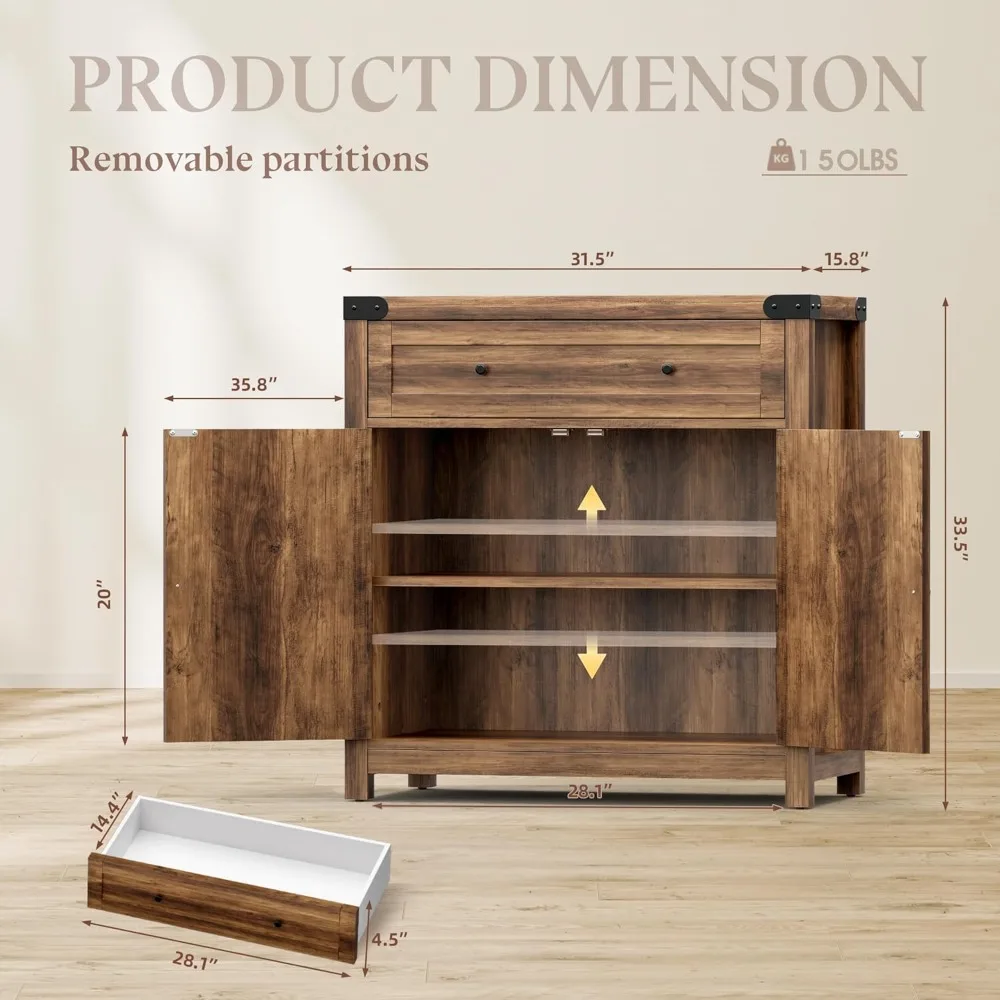 Buffet rustico da fattoria con porta della stalla, cassetti e ripiani regolabili per riporre la cucina