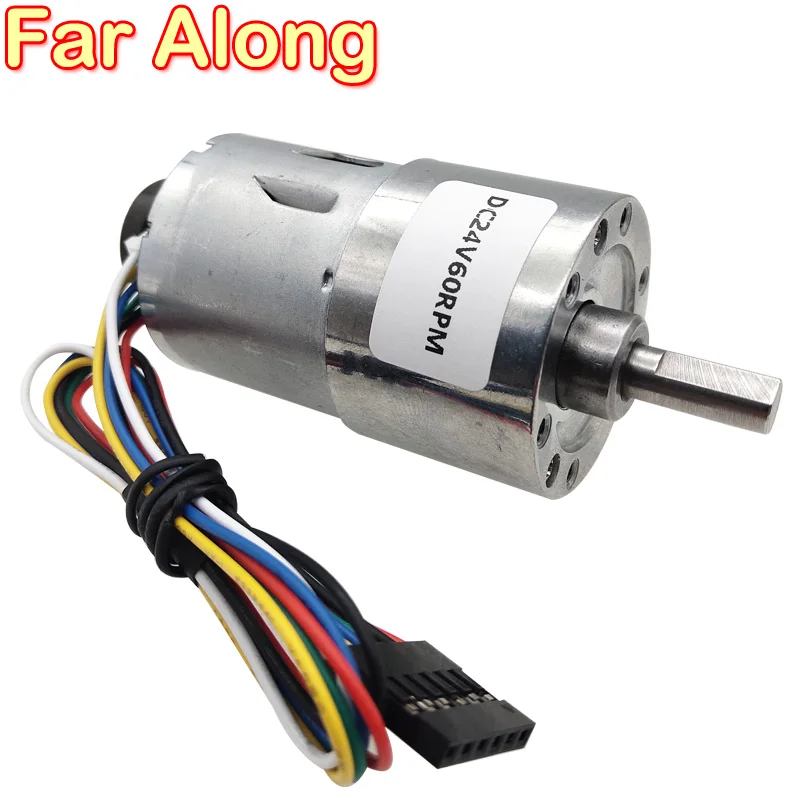 DC Gear Motor 24V With Hall Encoder Diameter 37MM Low-Speed Reversible With PWM Speed Regulation And Signal Output Of 16 PPR