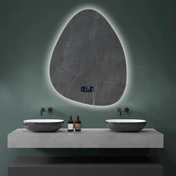 Upright Irregular Bathroom Mirror Smart 3 Color Adjustable LED Multifunction LIght With Bluetooth Speaker For Hotel Cloakroom