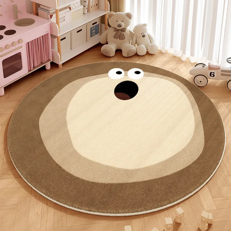 Cute Cartoon Bear Face Round Rug Anti-slip Soft Floor Mat for  Bedroom Funny Animal Print Washable Carpet for Home Decor