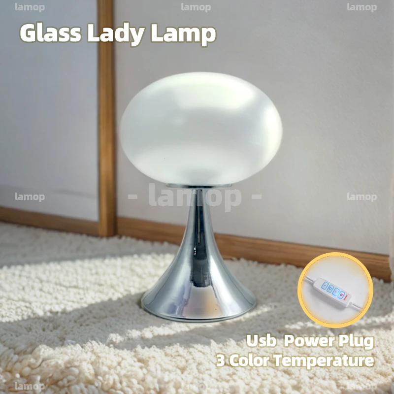 Oval‑Goose‑Egg Glass Table Lamp,3‑Gear Dimmable Diffused Soft Light,French‑Cream‑Style Lamp for Apartment Work‑Desk Display