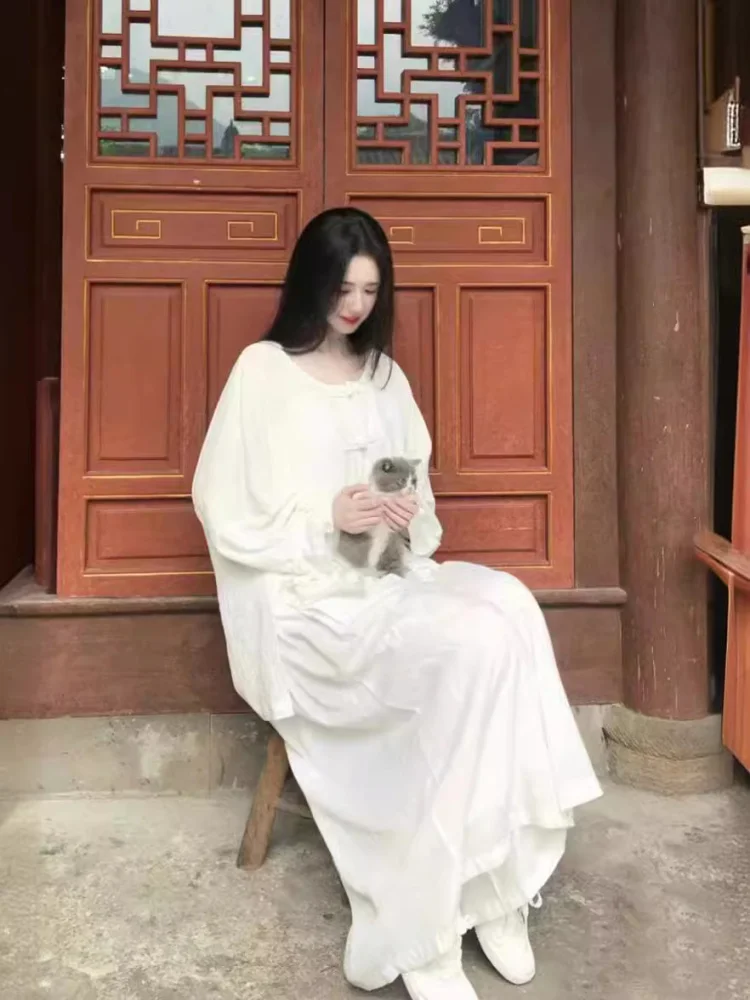 New Chinese Style Tang Suit Top Ancient Wind Tai Chi Healing Fairy Atmosphere Zen Hanfu Cotton Linen Set Women's Clothing