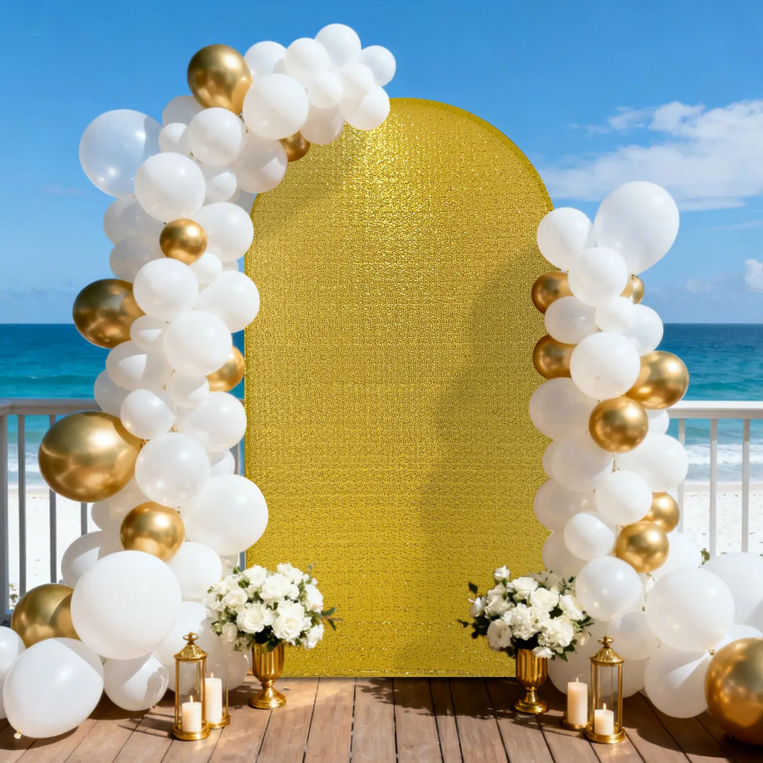 غطاء قوس الزفاف الأنيق مقاس 78.7 بوصة خلفية ترتر لامع | غطاء إطاري قوس لامع لعيد الميلاد، زينة استحمام الطفل #5